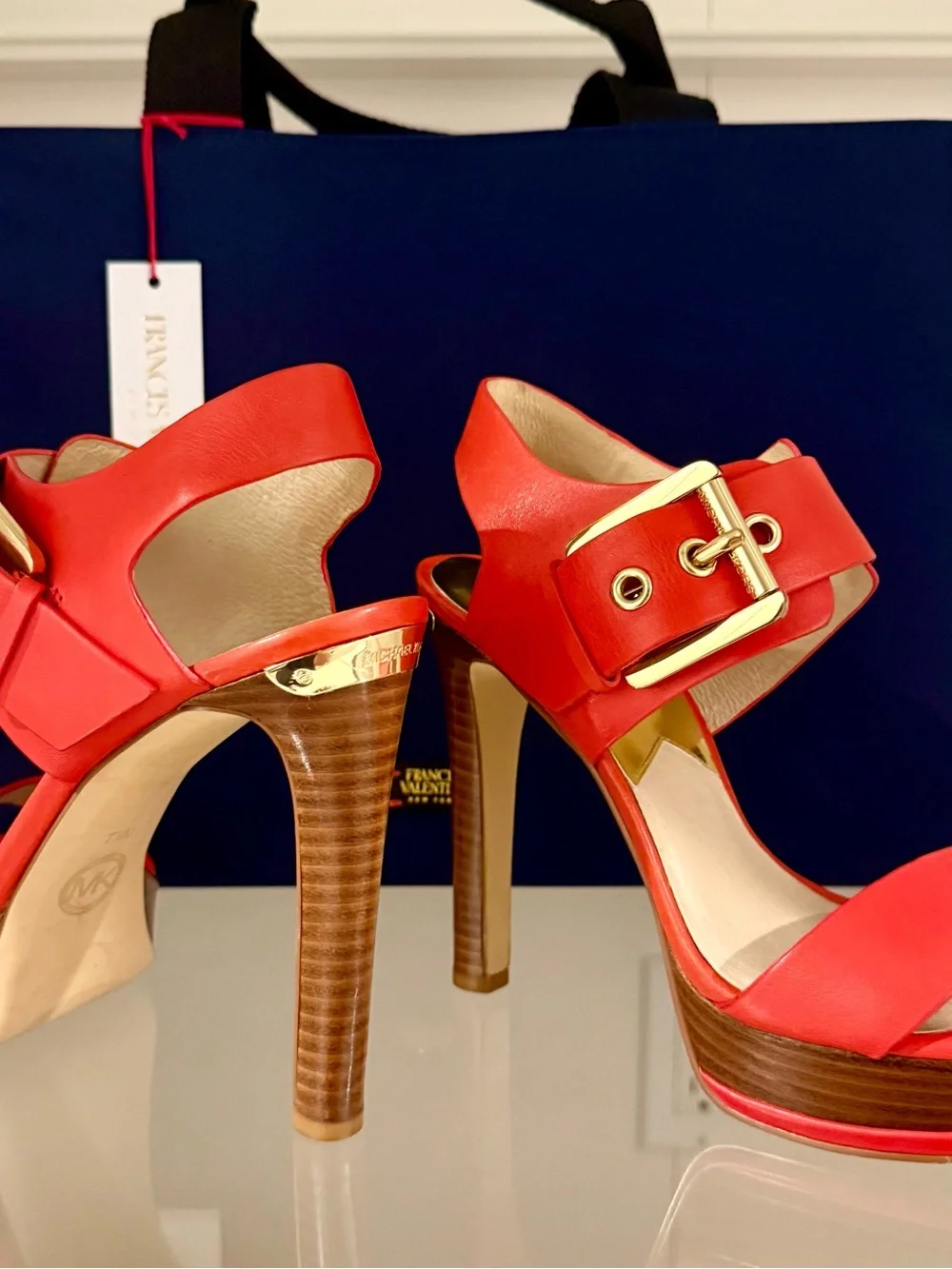 MICHAEL Michael Kors Mandarin Leather Becca Platform Sandals with Gold Buckle
